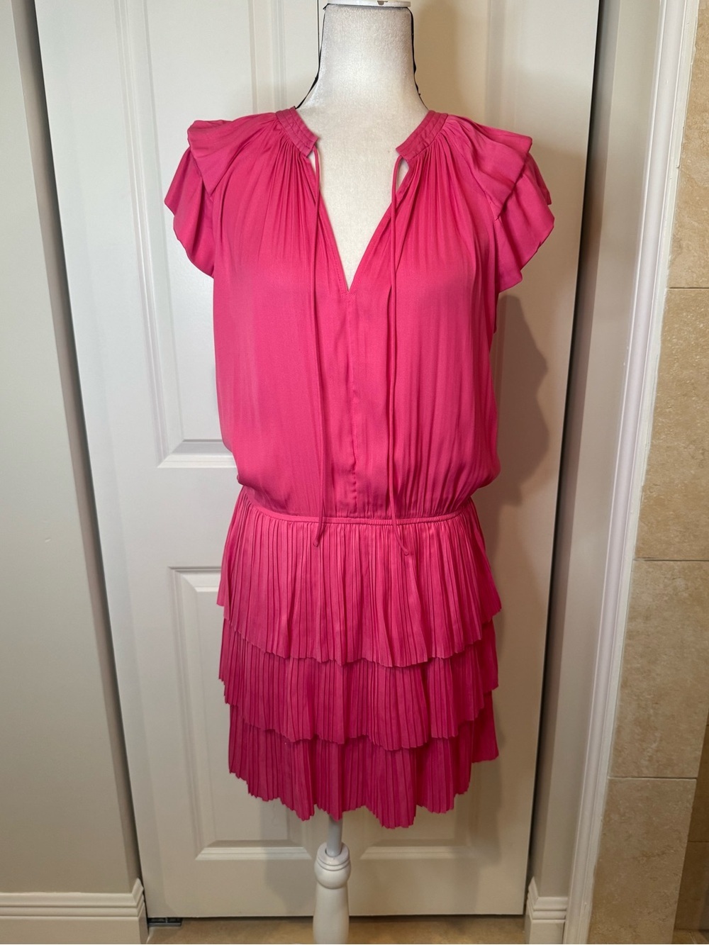 Current Air Hot Pink Tiered Ruffle Mini Dress